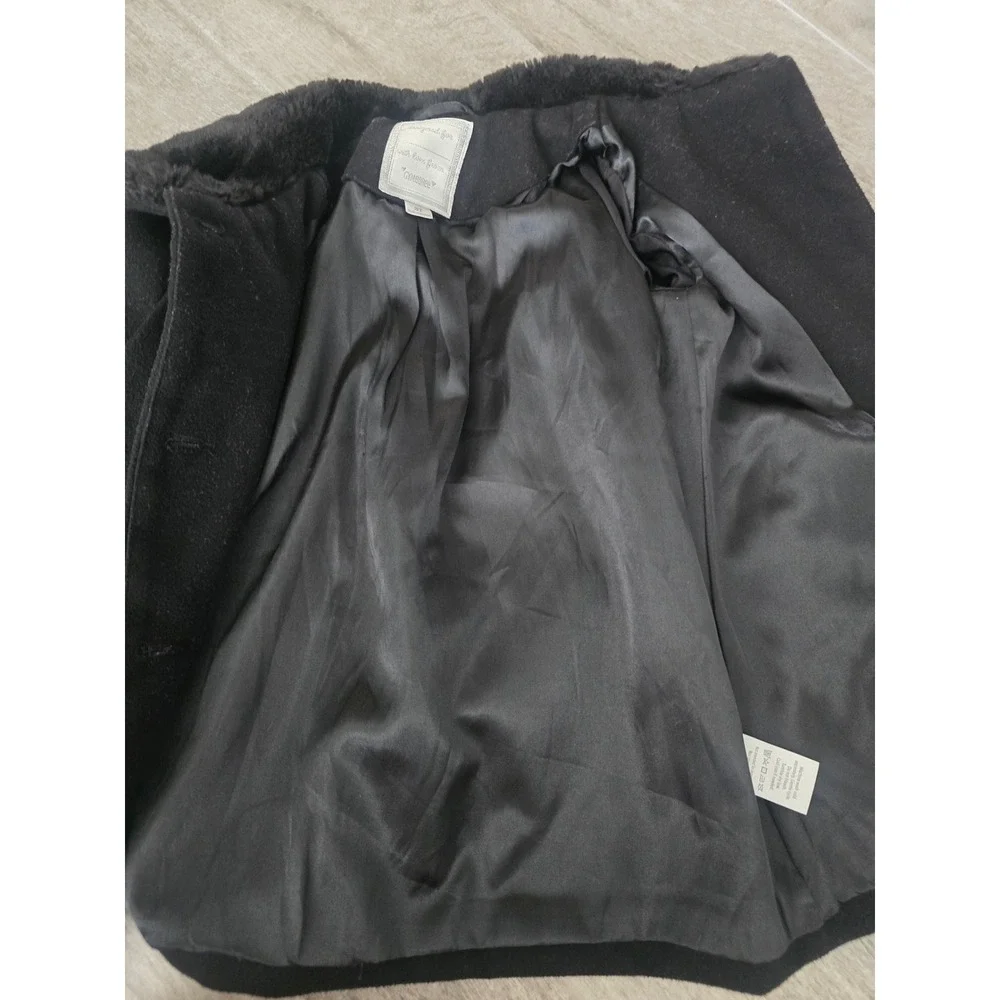 Gymboree Girls Black Heart Pocket Faux Fur Collar Pea Coat 3T